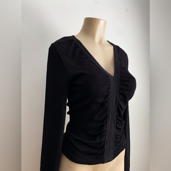 BCBGMAXAZRIA Ruched Long Sleeves Knit Sweater Top Pullover Minimalist Luxury S - Picture 4 of 9